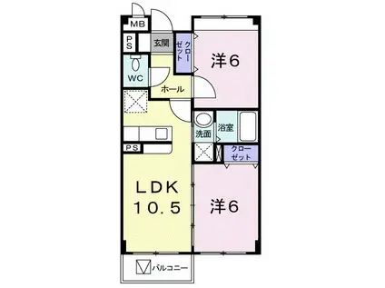 グランベアー(2LDK/3階)の間取り写真