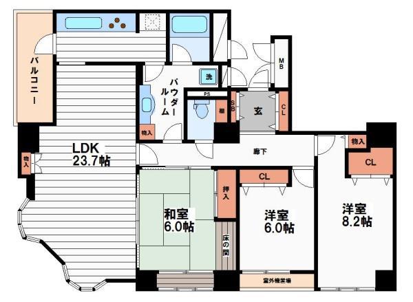 クライス上本町(3LDK/6階)の間取り写真