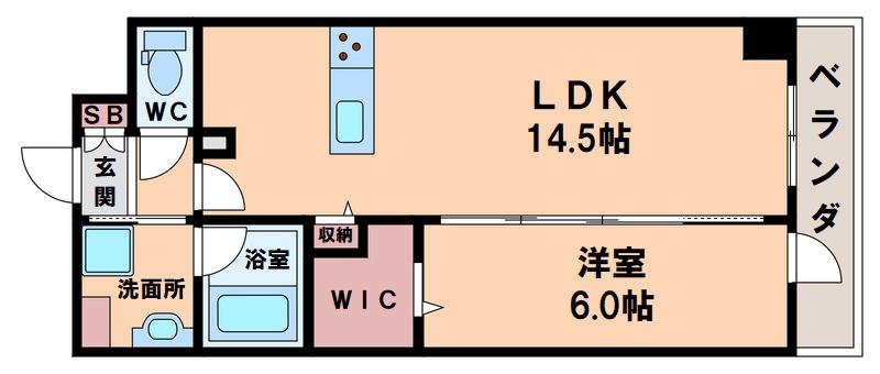 ベルンガーデン勝山北(1LDK/6階)の間取り写真