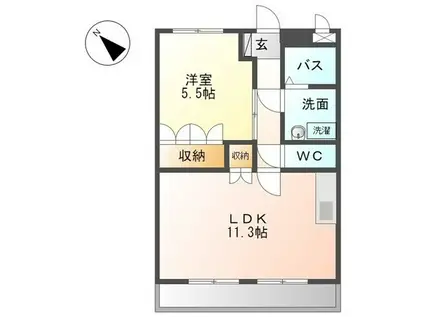 ウインドソング(1LDK/2階)の間取り写真