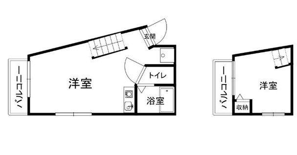 ベルフラワー岡町(1K/2階)の間取り写真