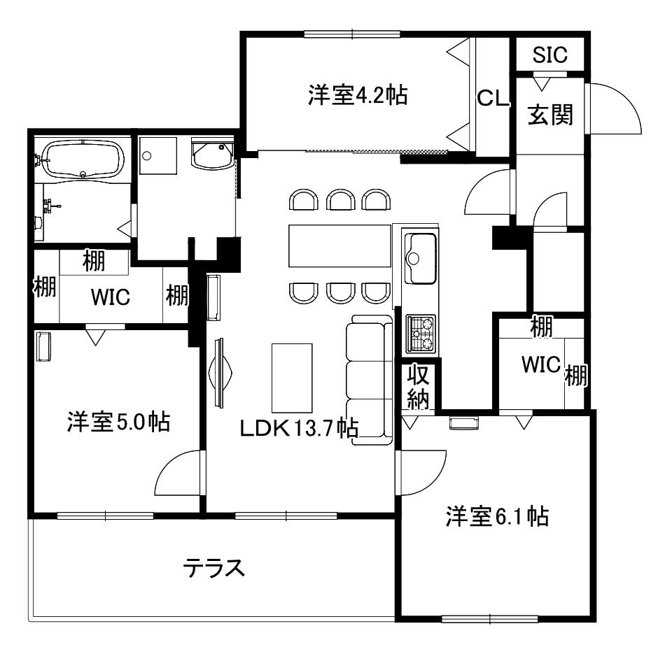 ブランシャールCHATLET琴似イースト(3LDK/1階)の間取り写真