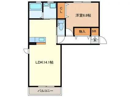 パラディーゾ C(1LDK/1階)の間取り写真