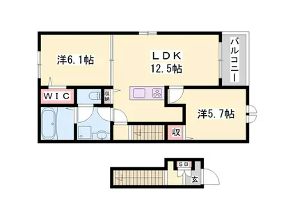 アンソレイエ加古川山手(2LDK/2階)の間取り写真