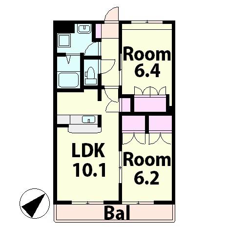 プランドール悠(2LDK/2階)の間取り写真
