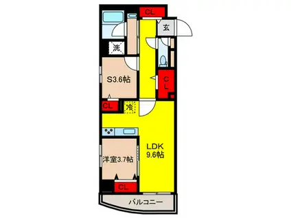 グランエール森下ウエスト(1SLDK/2階)の間取り写真