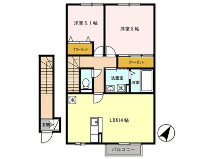 パセオプラシードVII(2LDK/2階)の間取り写真