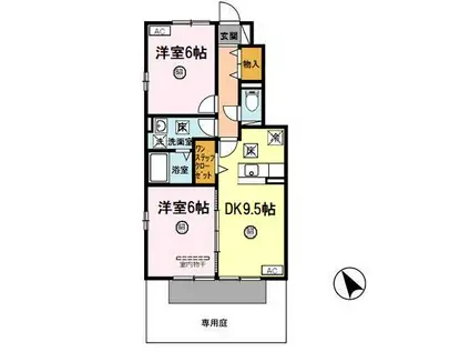 フェリッス関戸(2DK/1階)の間取り写真