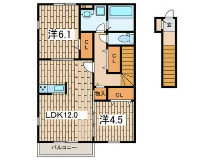 ラ・セーヌ(2LDK/2階)の間取り写真