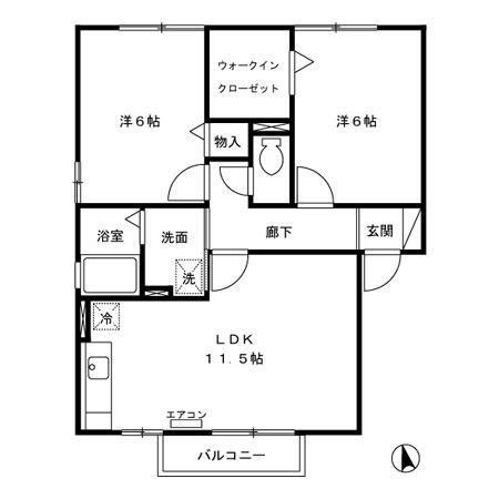 グランヴィラージュC(2LDK/2階)の間取り写真