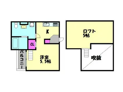 CLOUD鳳(1K/2階)の間取り写真