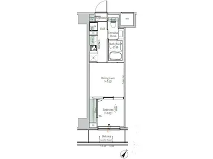 ONE ROOF RESIDENCE KIBA ウエスト(1DK/6階)の間取り写真