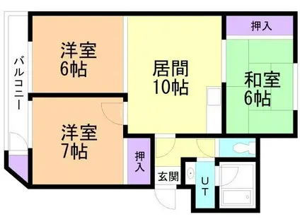 E.US新道東 旧十一屋マンション(3LDK/3階)の間取り写真