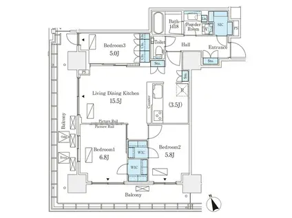 ロイヤルパークス品川(3LDK/16階)の間取り写真