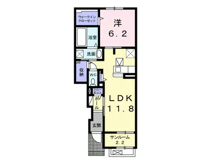 プリマヴェーラII(1LDK/1階)の間取り写真