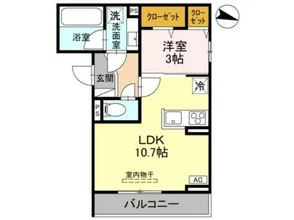 D-ROOM南笹口(1LDK/2階)の間取り写真