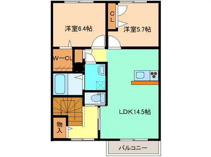 ボタンヴュー A(2LDK/2階)の間取り写真
