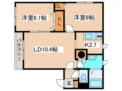 ラミージュ麻生(2LDK/4階)の間取り写真