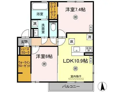 WISTERIA GARDEN(2LDK/1階)の間取り写真