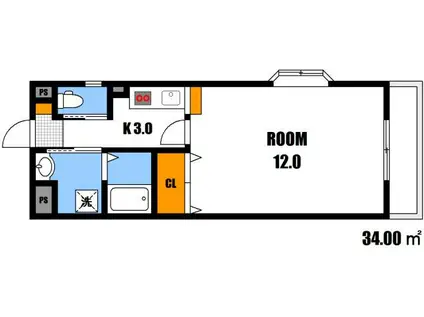 APRECIO大町東(1K/3階)の間取り写真
