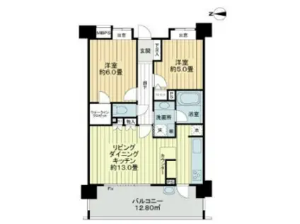 ライオンズマンション中野平和の森公園(2LDK/5階)の間取り写真