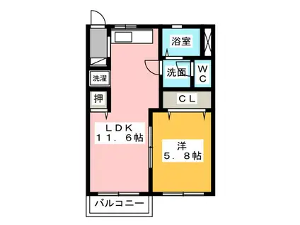 ヴィル・ビヴァンミサト(1LDK/2階)の間取り写真