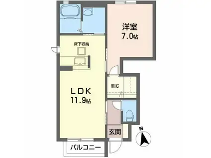 シエルB(1LDK/1階)の間取り写真
