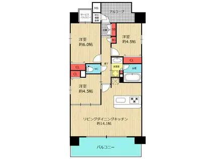 プレサンスロジェ桜川(3LDK/2階)の間取り写真