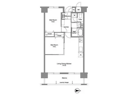 コンフォリア芝浦II(2LDK/9階)の間取り写真