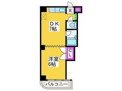 コーポあすか(1DK/6階)の間取り写真