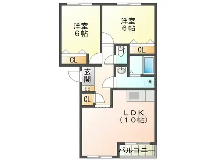 マリンパレス(2LDK/1階)の間取り写真