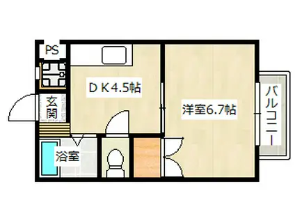 パステル中央(1DK/2階)の間取り写真