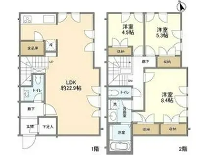 ブリランテ苦楽園(3LDK/1階)の間取り写真