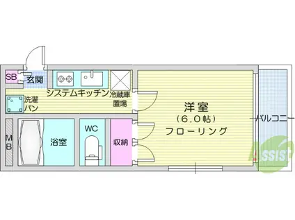 スカイヒルズ川内(1K/2階)の間取り写真
