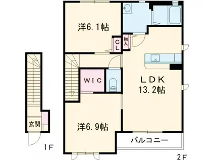 リーフガーデンハイツE棟(2LDK/2階)の間取り写真
