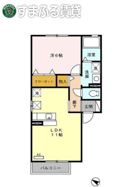 メゾン・ド・ソレイユK(1LDK/1階)の間取り写真