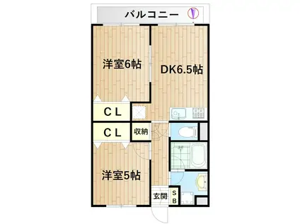 クレスト鹿島(2DK/1階)の間取り写真