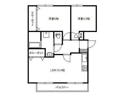ハイツ葭井戸(2LDK/1階)の間取り写真