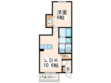 フィオーレ・ヴィラ(1LDK/1階)の間取り写真
