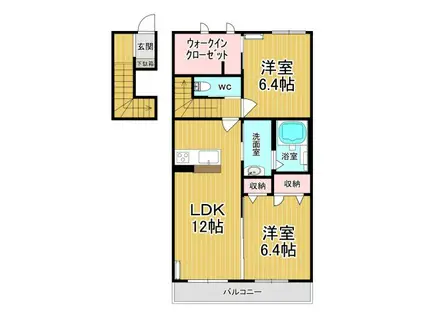 ヴィラーチェQ棟(2LDK/2階)の間取り写真