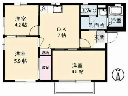 ルナール玉島A棟(3DK/1階)の間取り写真