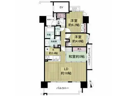 ルネ天王寺勝山(3LDK/15階)の間取り写真