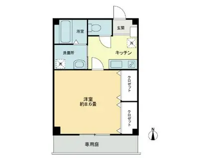 フォブール神野 B棟(1K/1階)の間取り写真