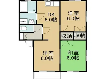 サニーガーデン B棟(3DK/2階)の間取り写真