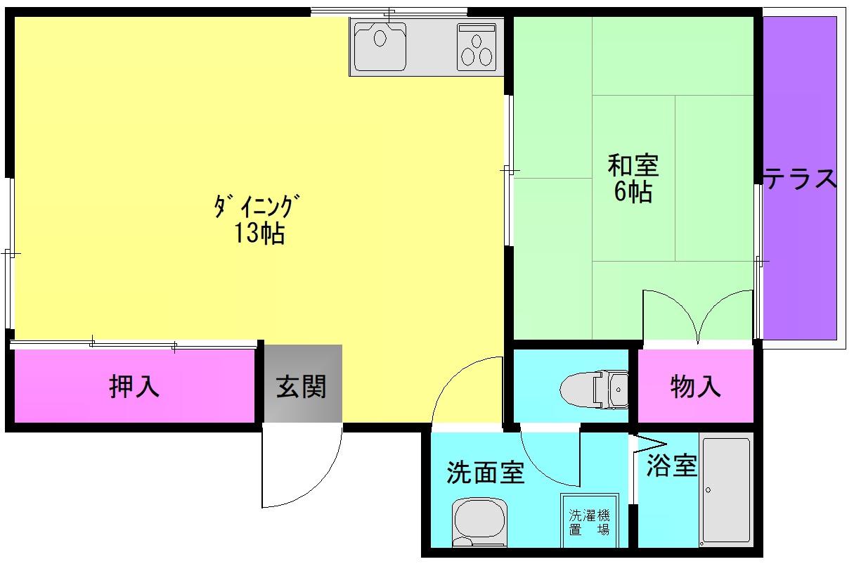 ユーアイコーポ(1LDK/1階)の間取り写真