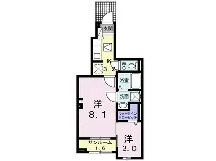 クリスタル・アクア I(1SK/1階)の間取り写真