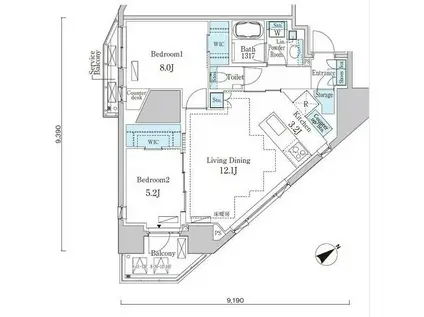 PRIME ART白金台(2LDK/12階)の間取り写真