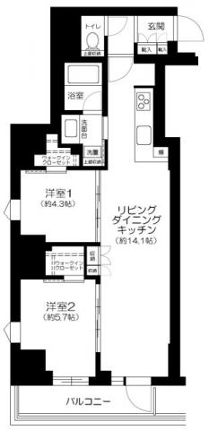 サンウッドフラッツ新宿四谷三丁目(2LDK/8階)の間取り写真