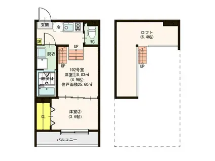 LA STRADA旭丘堤(2K/1階)の間取り写真