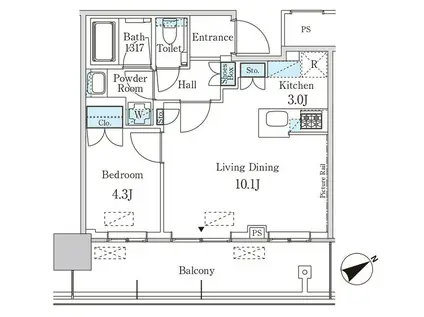 JP NOIE 蔵前(1LDK/22階)の間取り写真